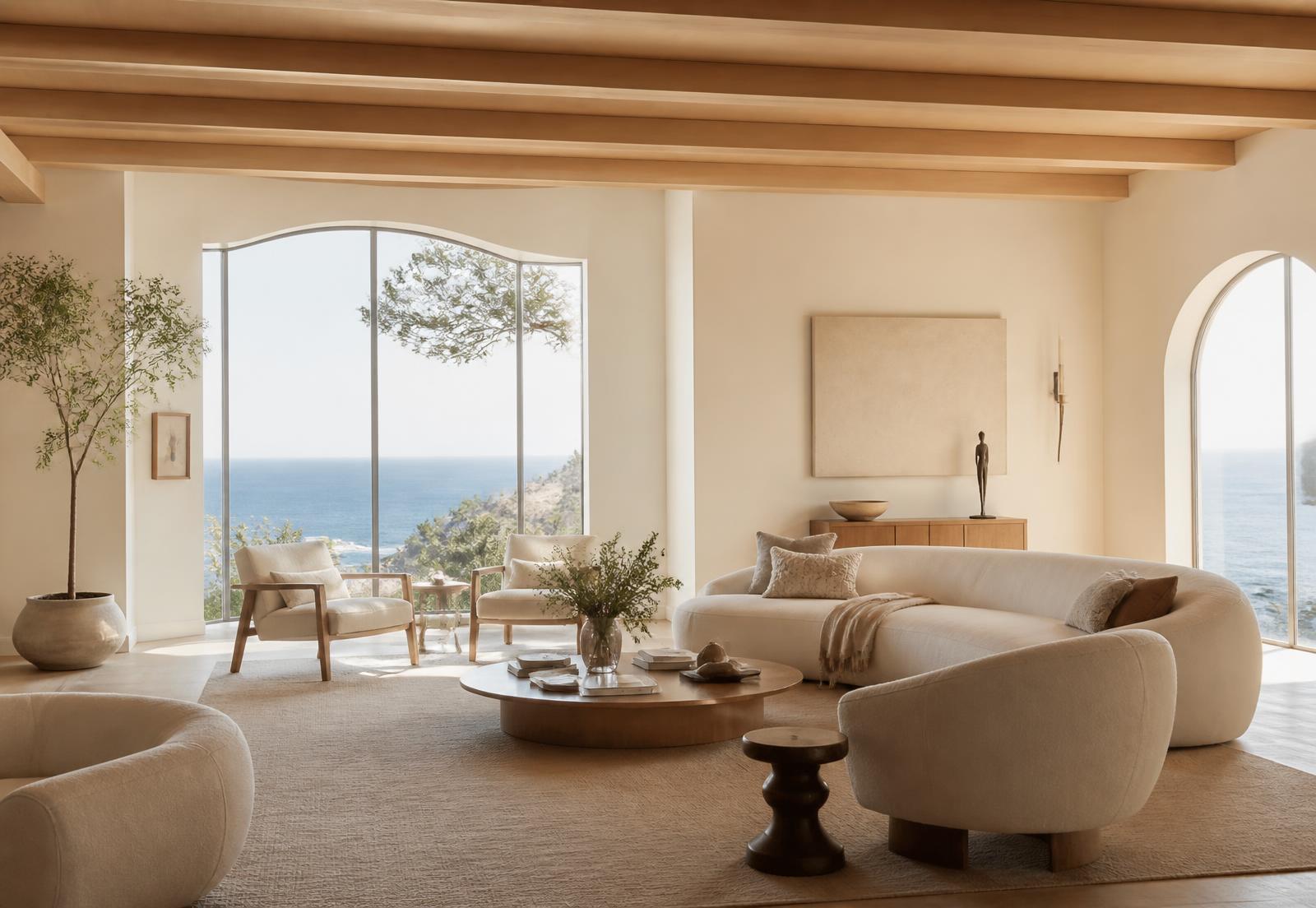 Elegant sunlit interior of a coastal California residence